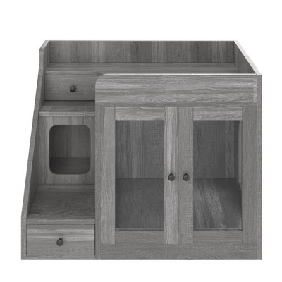 Bencmate Pet Crates and Houses Cat Litter Box Enclosure with Storage Drawers for Living Room Bedroom, Gray, 32.6"*22"*26"