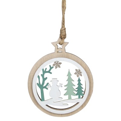 Northlight 4.25" Green and White Snowman in a Forest Christmas Ornament