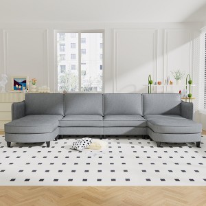 141.5'' 6-Seater Modular U-Shaped Sectional Sofa with Movable Ottoman and Arm Pockets - 1 of 4