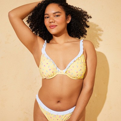 Wild Fable Demetra Dias with Wild Fable Women's Floral Print and Gingham Ruffle Underwire Bikini Top - Yellow S — фото 4
