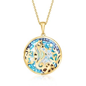 Ross-Simons Multicolored Enamel and Mother-Of-Pearl Seahorse Mosaic Pendant Necklace in 18kt Gold Over Sterling Size 18 - 1 of 4