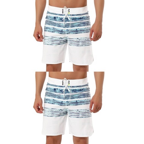 Lars Amadeus Men's Striped Color Block Swimming Drawstring Swimming Surfing Board Shorts 2 Pack White Blue 34