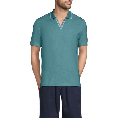 Lands' End Men's Short Sleeve Pique Johnny Collar Polo