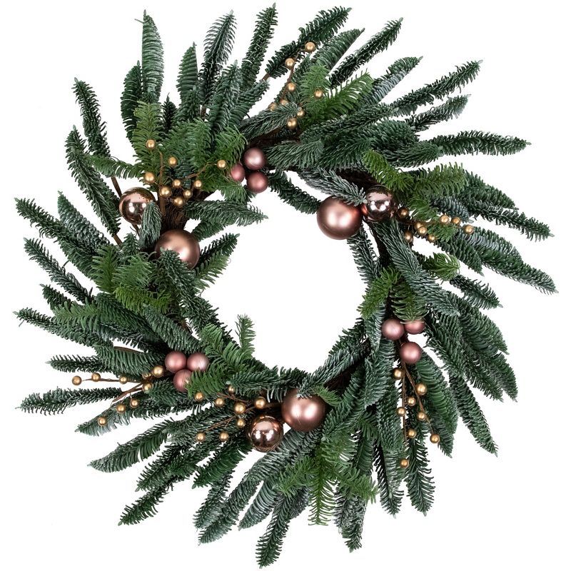 Northlight Rose Gold Ball Ornaments Artificial Christmas Wreath, 28-Inch, Unlit, 1 of 7