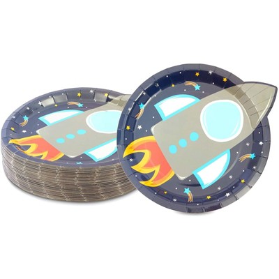 Blue Panda 48 Pack Rocker Ship Paper Plates for Outer Space Birthday Party (9 Inches)