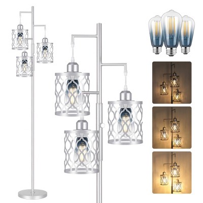 Rottogoon 68 Dimmable Farmhouse Floor Lamp, 3-Light Rustic Standing Lamp with 3 Edison Bulbs