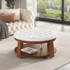 QingMoon Round Upholstered Coffee Table, 2-Tier Button Tufted Ottoman with Wheels and Storage Shelf for Living Room - 2 of 4