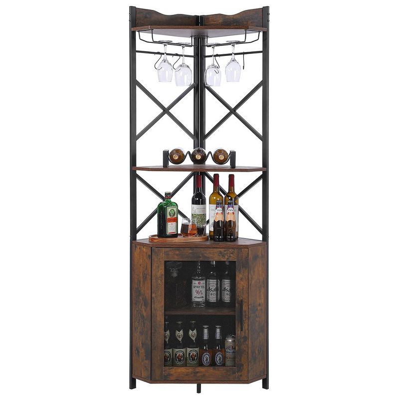 Corner Bar Cabinet, 5-Tier Home Liquor Wine Cabinet with Glass & Wine Holder for Living Room/Kitchen, 1 of 6