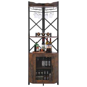 Corner Bar Cabinet, 5-Tier Home Liquor Wine Cabinet with Glass & Wine Holder for Living Room/Kitchen