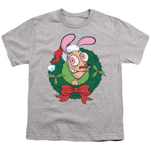 Boys' Ren & Stimpy Christmas Wreath Ren With Santa Hat T-Shirt - 1 of 4