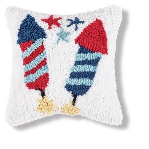 C&F Home 8"  x 8" Patriotic Stars & Rocket Fireworks Hooked Small/Petite Accent Throw Pillow - 1 of 4