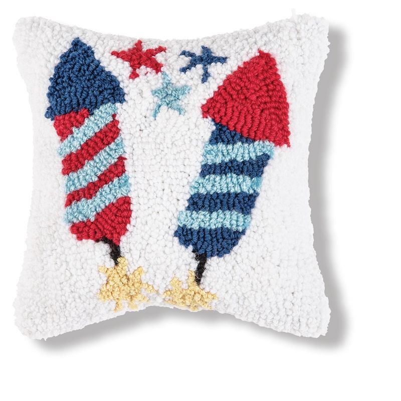 C&F Home 8" x 8" Fireworks Red White and Blue Hooked Americana 4th of July Patriotic Petite Size Accent Throw Pillow, 1 of 6