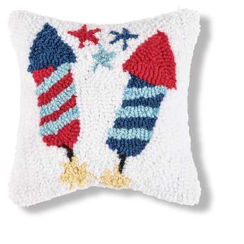 C&F Home 8" x 8" Fireworks Red White and Blue Hooked Americana July Fourth Petite  Size Accent Throw  Pillow