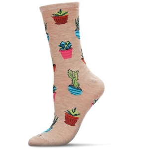 Memoi Succ It Up Succulents Bamboo Blend Crew Socks - 1 of 3