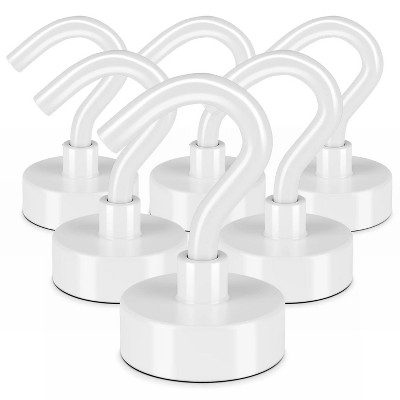 LunaLulinlk Magnetic Hooks, Heay Duty Magnets with Hook for Refrigerator, Magnetic Hook for Cruise Cabins, Classroom, White, Pack of 6