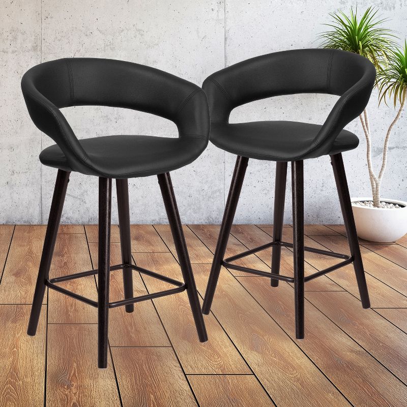 Emma and Oliver 2 Pk. 24'' High Contemporary Vinyl Counter Height Stool with Cappuccino Wood Frame, 2 of 12