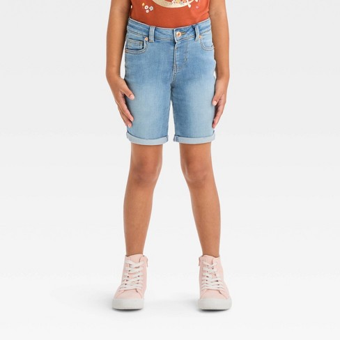 Girls' Heart Printed Jean Shorts - Cat & Jack™ Medium Wash L