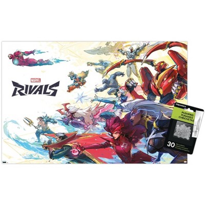 Trends International Marvel Rivals - Group Unframed Wall Poster Print Clear Push Pins Bundle 14.725" x 22.375"