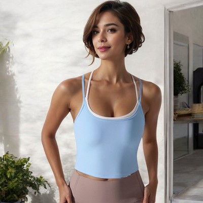 Anna-Kaci Active Women's Double Strap Athletic Crop Tank Top with Built-In Bra Athletic Fitted - image 2