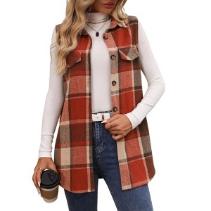 Coolmee Plaid Vest for Womens Casual Sleeveless Flannel Jacket Lapel Button Down Shirt with Pockets - 1 of 4