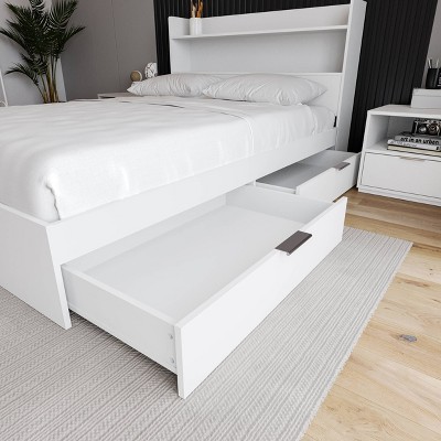 White Full Captain's Bed with Storage Drawers and Slats