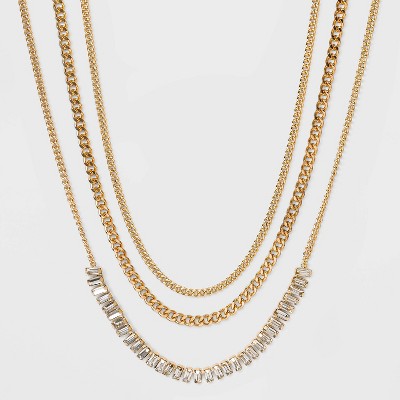 16" Multi-Strand Crystal and Chain Necklace - A New Day™ Metallic Gold