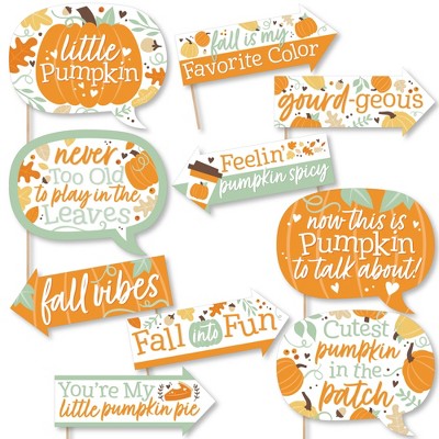 Big Dot of Happiness Funny Little Pumpkin - Fall Birthday Party or Baby Shower Photo Booth Props Kit - 10 Piece