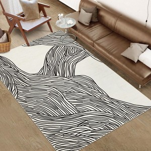Washable Runner Rug Black and White Stripe Non Slip Low Pile Hallway Carpet Thin Modern Floor Mat for Entryway Kitchen Bathroom - 1 of 4