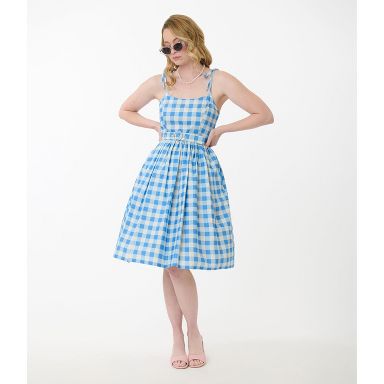 Unique Vintage Women's Bobbie Swing Dress Blue Gingham S/4 : Target