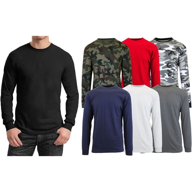 Galaxy By Harvic Men's Cotton-Blend Long Sleeve Crew Neck Tee 3-Pack, 2 of 3