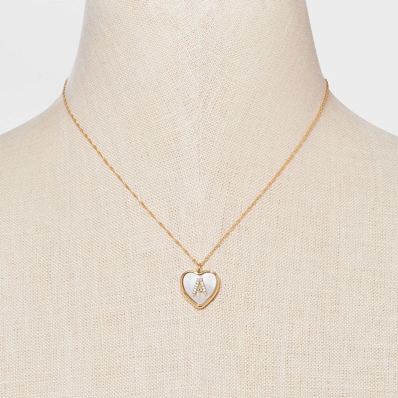 14K Gold Dipped Mother of Pearl Heart Initial Pendant Necklace - A New Day™ Gold, 3 of 6
