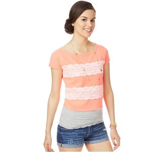 Aeropostale Womens Zip Lace Embellished T-Shirt - 1 of 2