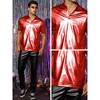 INSPIRE CHIC Men's Short Sleeves Stand Collared Shiny Disco Party Metallic T-Shirt - 4 of 4