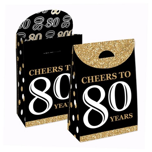 Big Dot of Happiness Adult 80th Birthday - Gold - Birthday Gift Favor Bags  - Party Goodie Boxes - Set of 12