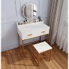 Gulches Vanity Set with Mirror & Stool - Storage Drawers, Organizer, White & Gold, Space-Saving for Small Bedrooms - 2 of 4