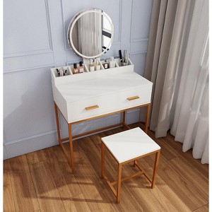 KWPZQEB Vanity Set with Mirror and Stool, Makeup Vanity Table with Storage Drawers and Organizer, Dressing Table for Bedroom Dressing Room, White - 1 of 4