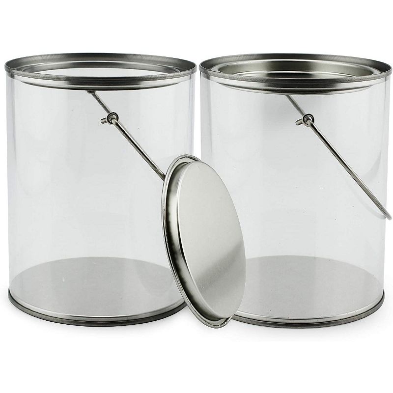Cornucopia Brands Quart Size Clear Plastic Paint Cans 2pk, 5in Tall; Faux Small Pails w/Handle, NOT for Liquids / Heavy Objects, 5 of 7