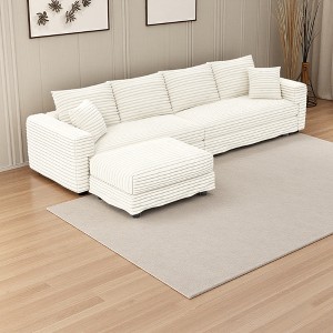 102.4" Plush Corduroy L-Shaped Sectional Sofa, 1 Ottoman, Deep Seat - 1 of 4