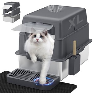 Stainless Steel Litter Box with Lid, XL Metal Cat Litter Box with Removable High Sided Enclosed - 1 of 4