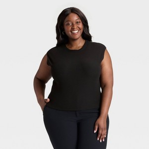 Women's Cap Sleeve Brushed Ribbed Muscle T-Shirt - A New Day™ - 1 of 3