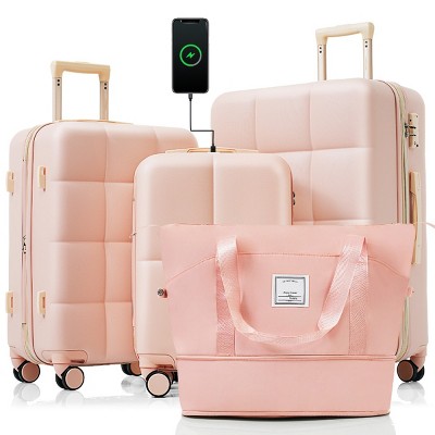 Luggage Sets with USB Port and Cup Holder, Expandable Spinner Suitcase for Travel, 4 Piece Set – Cuddlewood