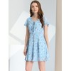 Allegra K Women's Floral Printed Flare Short Sleeve Lace-up V Neck A-Line Chiffon Dress - 2 of 4