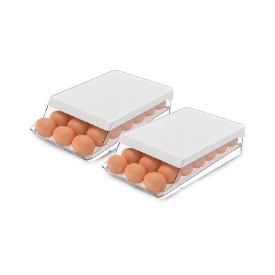 OU Egg Holder for Fridge, Rolling Egg Organizer for Refrigerator Organization, Clear Stackable Container for Kitchen Organizers and Storage, BPA Free
