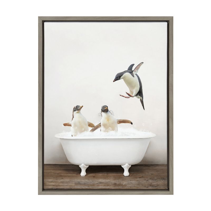 18&#34; x 24&#34; Sylvie Penguins Playing Rustic Bath Frame Canvas by Amy Peterson Gray - Kate &#38; Laurel All Things Decor, 3 of 8