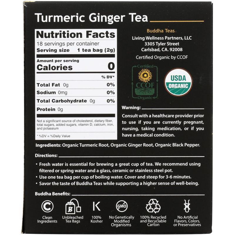 Buddha Teas Turmeric Ginger Tea - Case of 6/18 Bags, 3 of 7