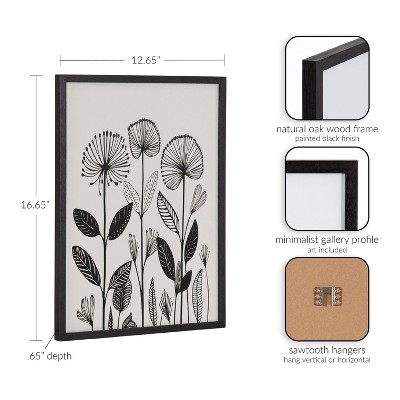 Black and White Modern Linocut Botanical Print in Solid Wood Frame