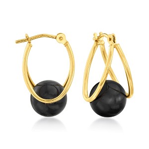 Ross-Simons Black Onyx Double-Hoop Earrings in 14kt Yellow Gold - 1 of 4