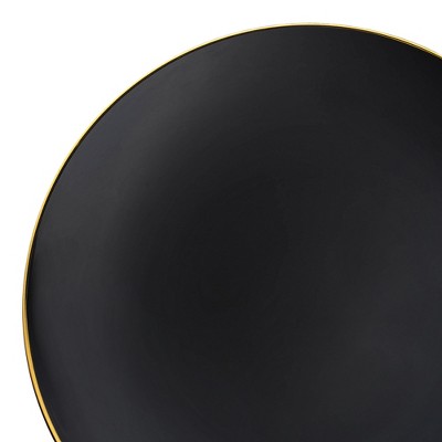 Smarty Had A Party 10.25" Black w/ Gold Rim Organic Plastic Dinner Plates - 120 pcs
