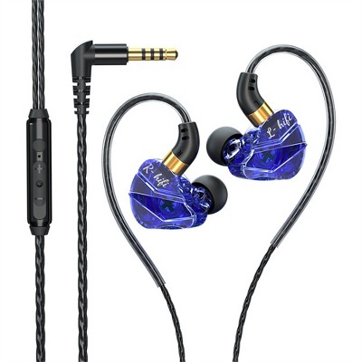Sports Headphones 3.5mm in-Ear Wire Control Earphone with Microphone HiFi Sound Music Headset for Running Blue