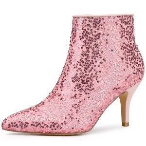Allegra K Women's Sparkle Lace Stiletto Heels Party Sequin Ankle Boots - 1 of 4